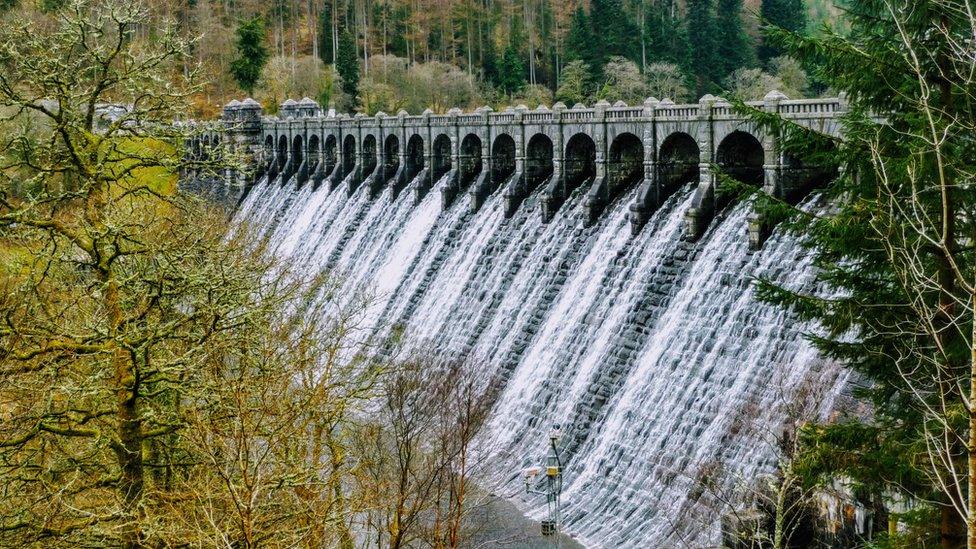 The dam at Lake Vyrnwy, Powys.