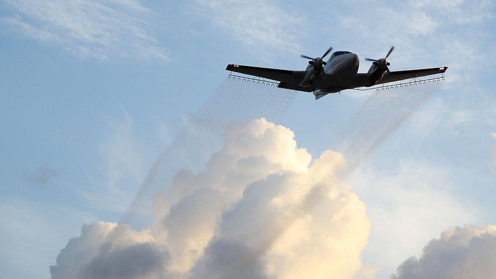 A plane spraying insecticide in Florida