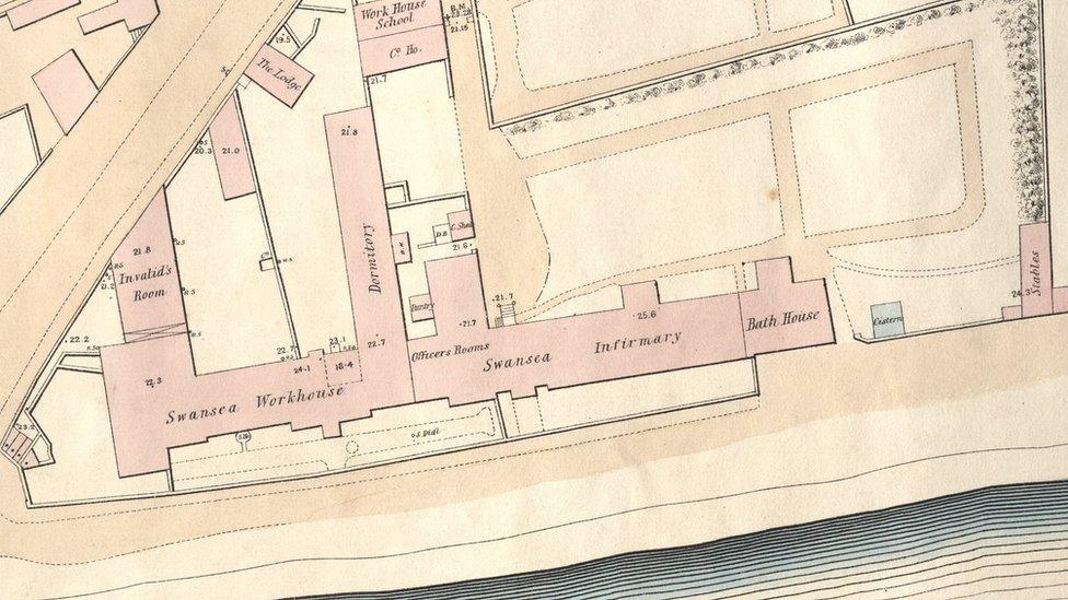 A section of the Victorian map of Swansea