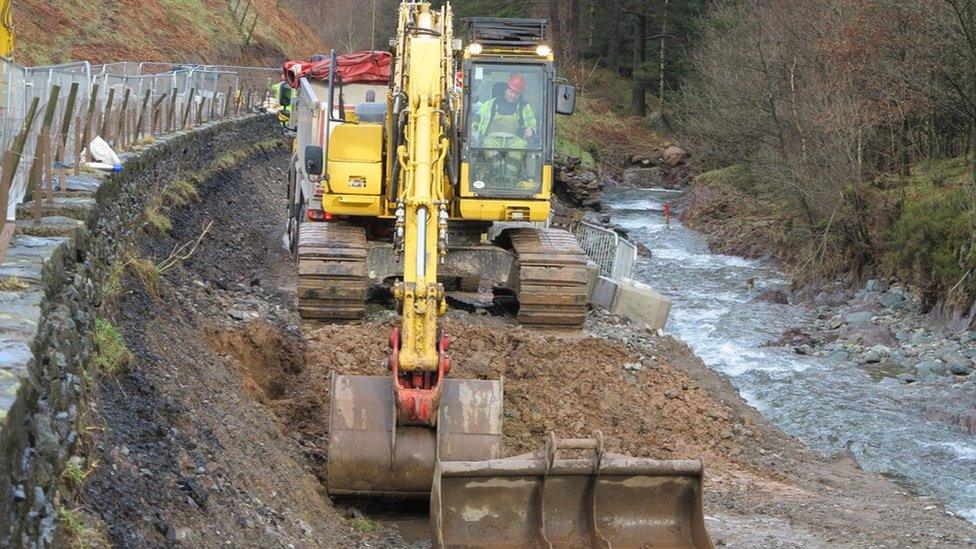 Repair work on flood-damaged A591 in Cumbria