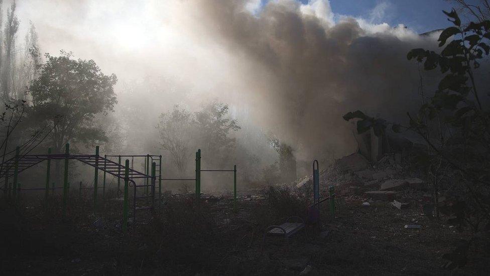 Another image from President Zelensky's social media feed showed rubble in a playground in Avdiivka