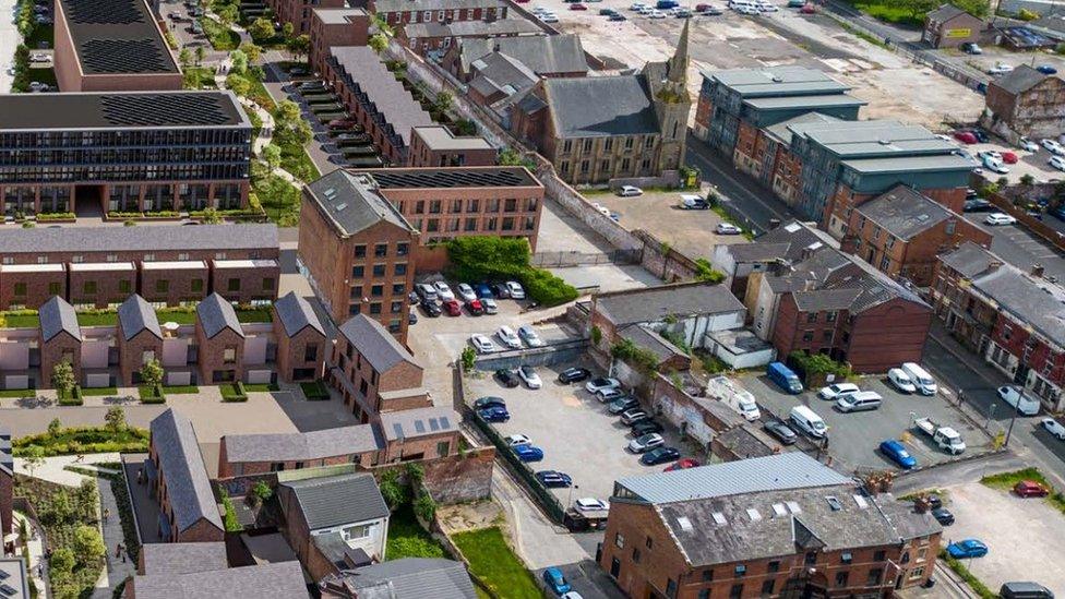 Aerial view of Horrocks Mill after development