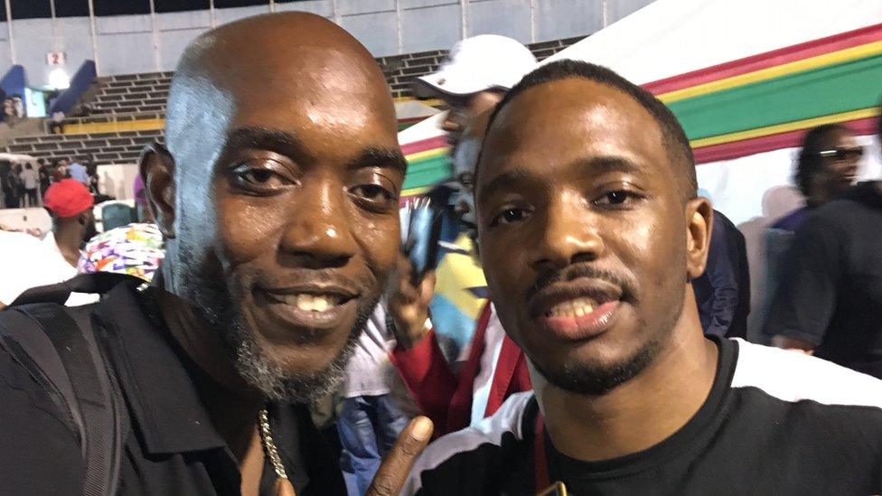 Seani B poses with Konan at the Buju Banton show in Kingston, Jamaica