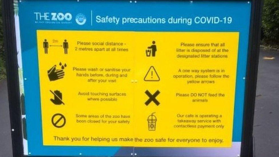 Safety precautions sign at Belfast Zoo for Covid-19