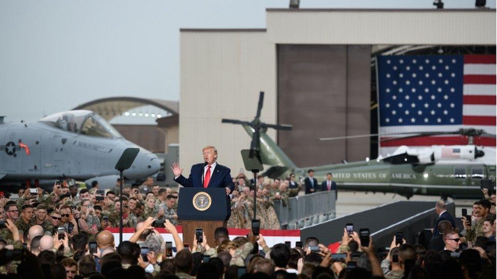 Mr Trump speaks to US troops stationed near Seoul