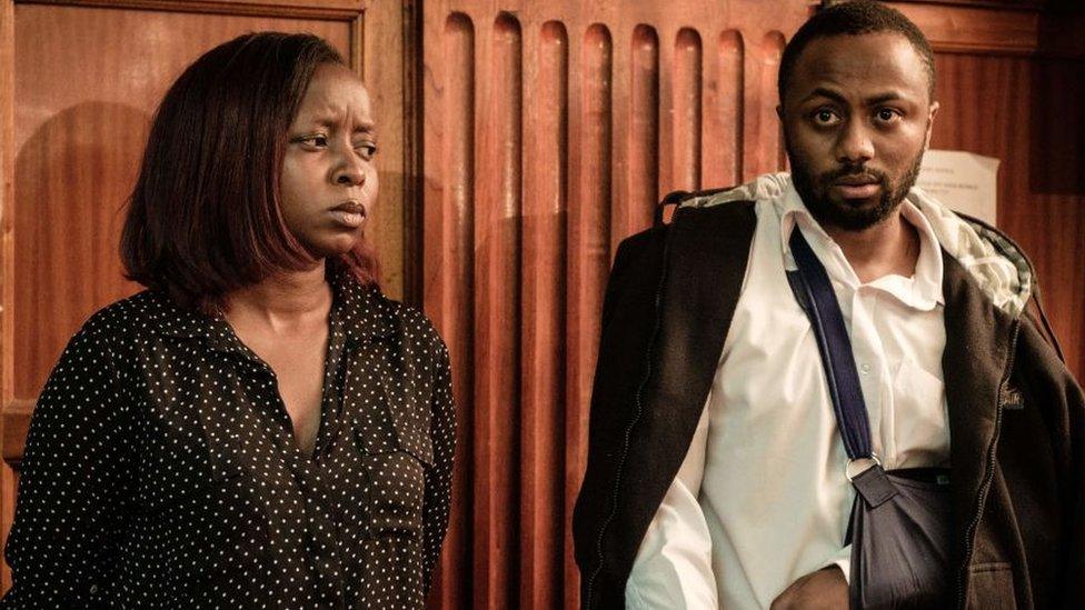 TV journalist and anchor Jacque Maribe (L) and her fiance Joseph Irungu stand in the dock during their trial for allegedly killing Monica Kimani, a South Sudan based Kenyan businesswoman, on October 9, 2018,