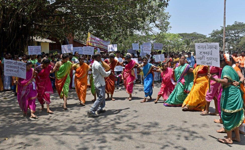 Aadivasi Halka Sanvardhan Samiti and Tribals of Aarey colony protesting to demand protection of Aare forest.