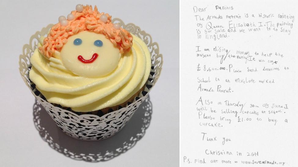 Elizabeth I cupcake and letter