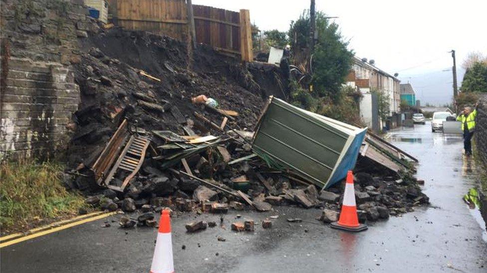 A street in Merthyr hit with rubble damage from a land slip