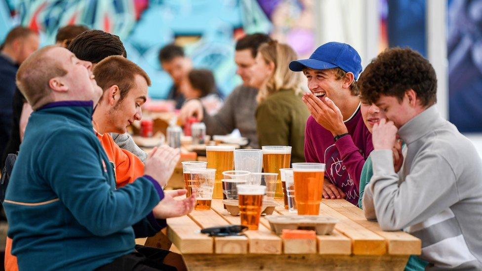 Members of the public in beer garden at SWG3 in Glasgow