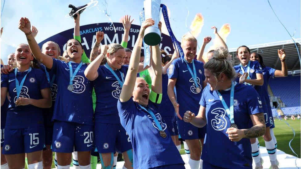 Chelsea with the WSL trophy.