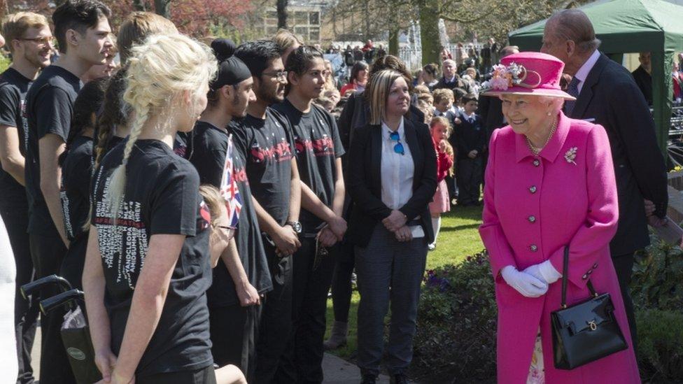 The Queen met pupils from the six schools involved in designing the bandstand's commemorative plaques