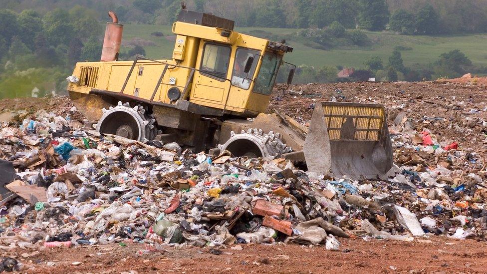 Picture of generic landfill site with yellow bulldozer