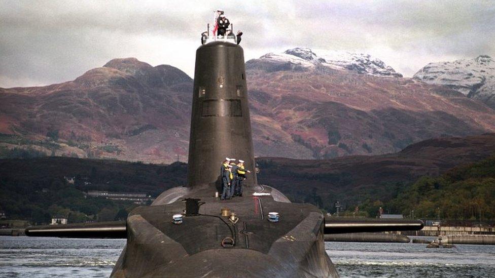 Picture from 2002 of the Royal Navy"s Trident-class nuclear submarine Vanguard