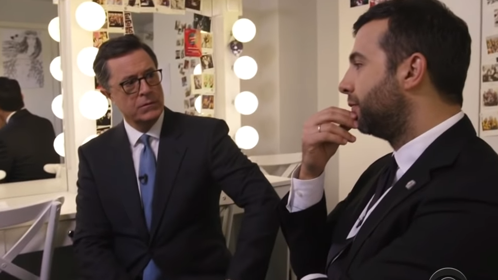 Russian and US talk show hosts Ivan Urgant and Stephen Colbert, 2017