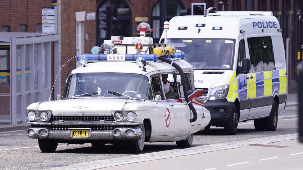 Ecto-1 given police escort