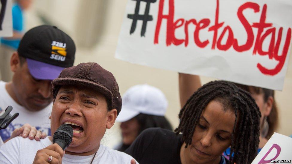 Supporters of immigration reform decry the deadlocked ruling outside the Supreme Court