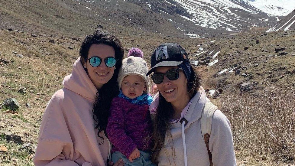 Consuelo Morales and Pabla Heuser with their daughter