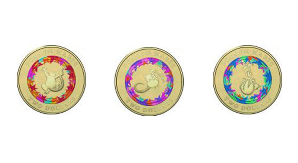 Colourful coins designed by the Royal Australian mint celebrate the children's book Possum Magic