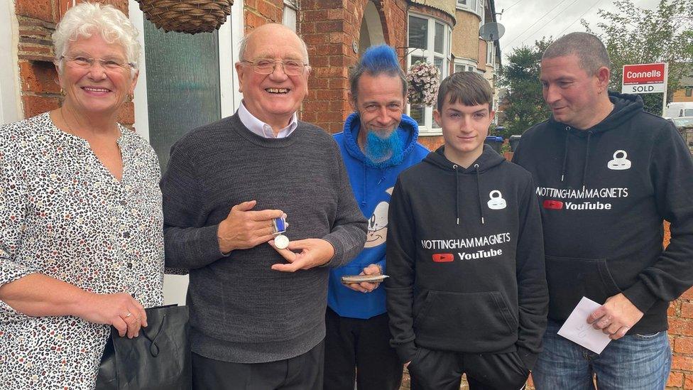 Maureen and Geoffrey Barron (left) with Dave Jordan and Ryan and Dean Davenport