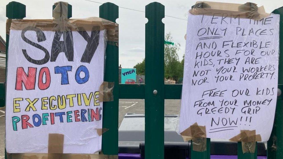 protest posters outside a nursery