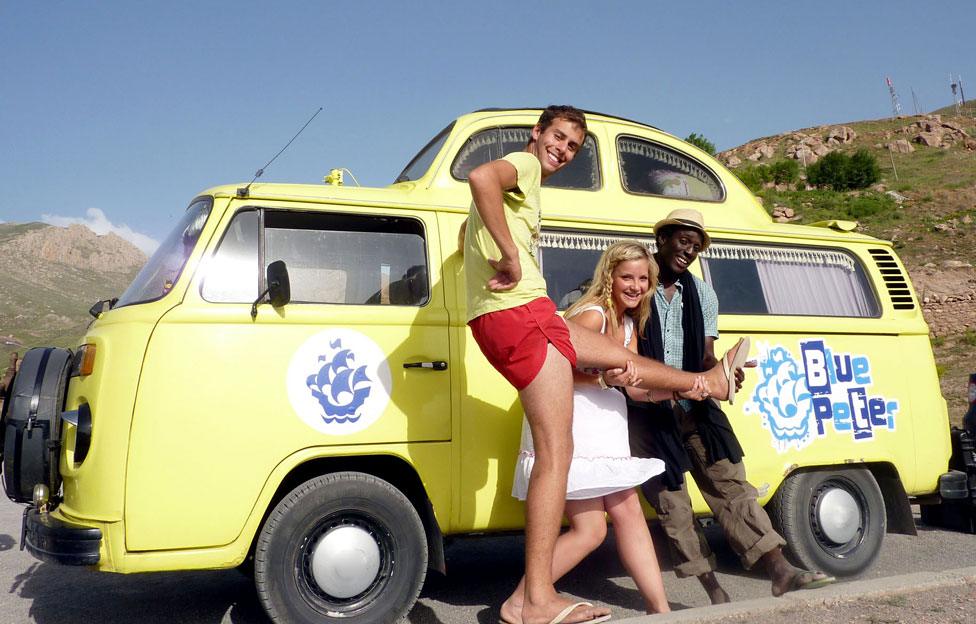 Blue Peter presenters Joel DeFries, Helen Skelton and Andy Akinwolere