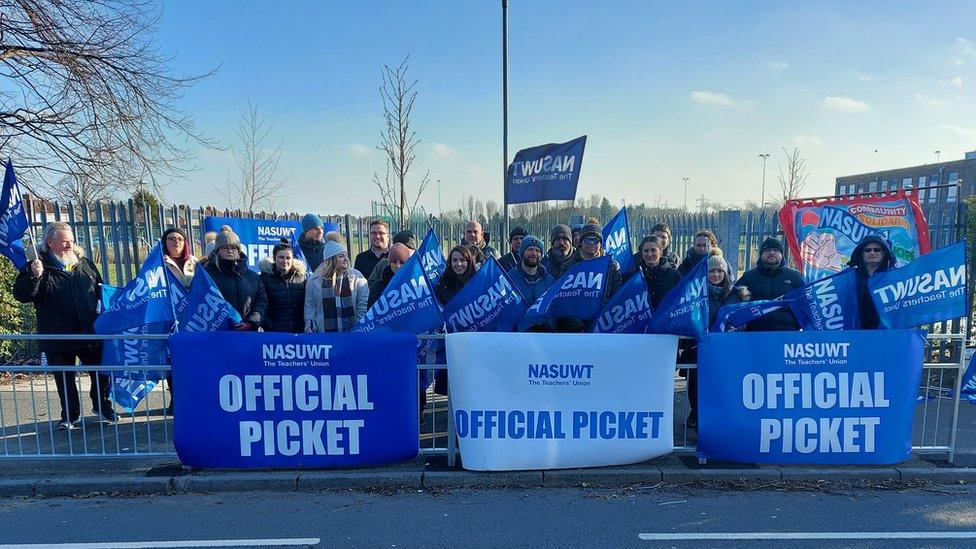 Staff picket outside school