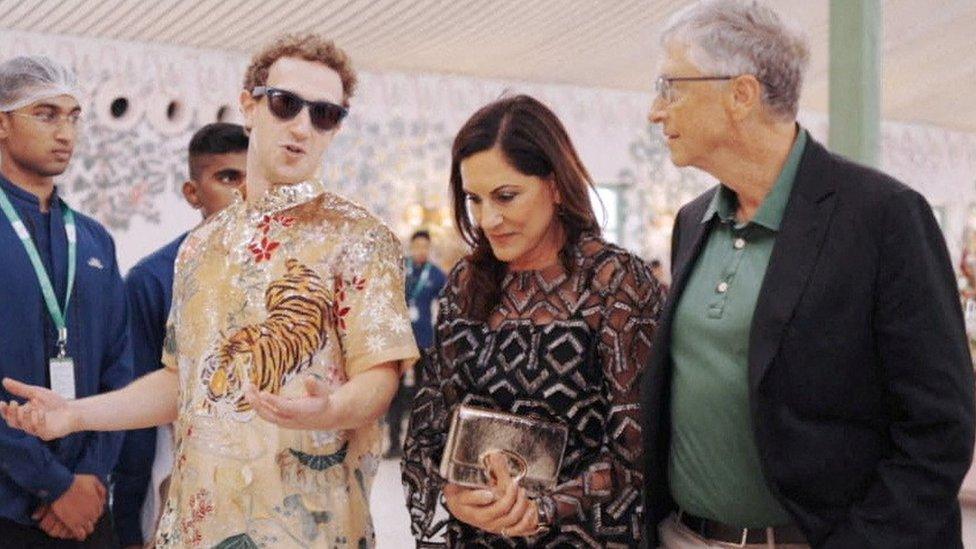 (From left) Mark Zuckerberg, Paula Hurd and Bill Gates