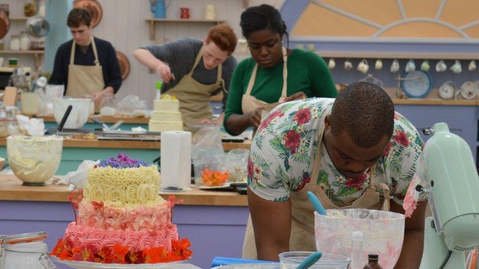 Selasi, Benjamina, Andrew and Tom in the Great British Bake Off