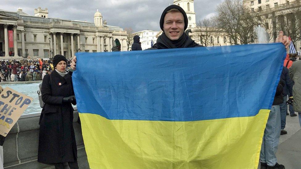 Tomas Tokovyi at a rally in Trafalgar Square