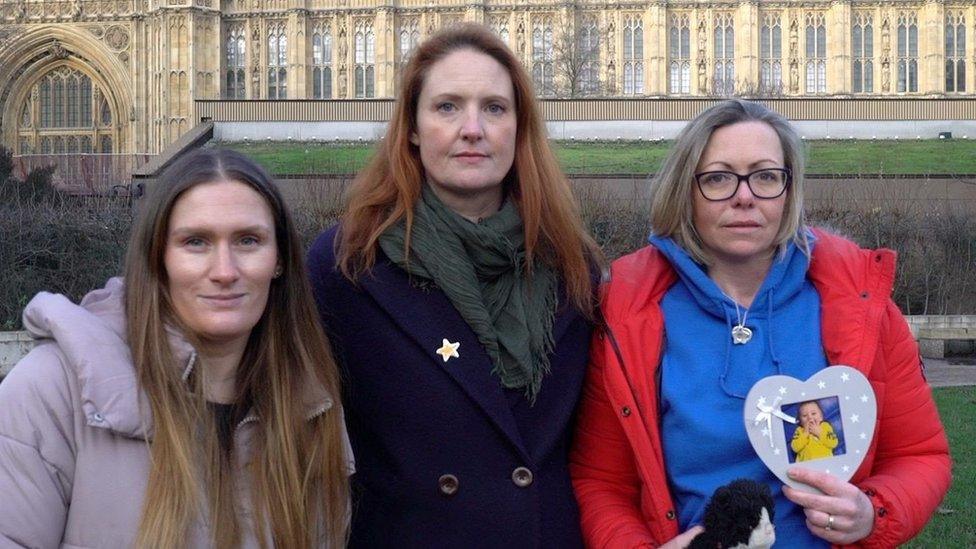 (L-R) Hannah Johnston, Nikki Speed and Claire Smith do not know why their children died