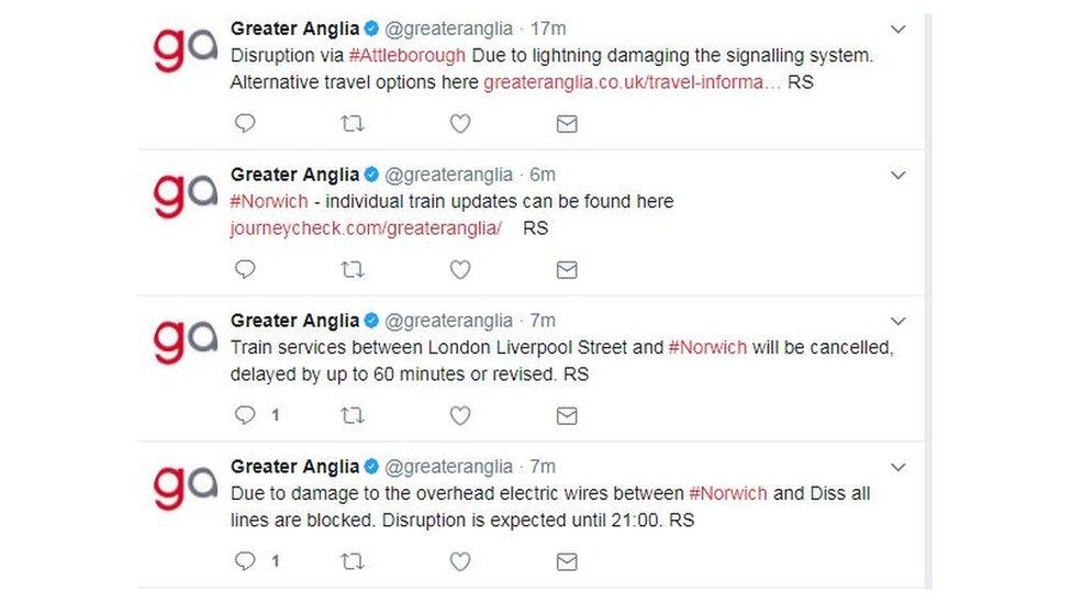 Greater Anglia's Twitter feed