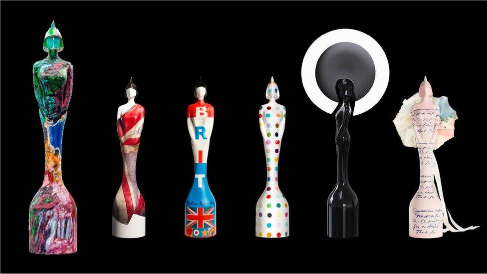 A selection of Brit Award trophies