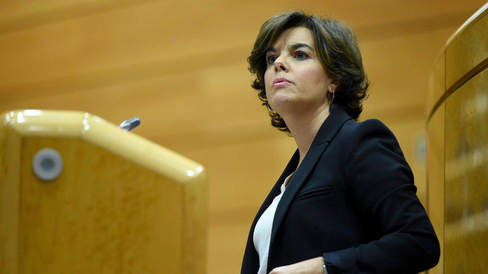 Spanish Deputy Prime Minister Soraya Saenz de Santamaria gives a speech during the Upper Chamber of the Spanish Parliament - 26 October 2017