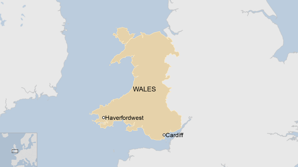 Map of Wales showing location of Haverfordwest