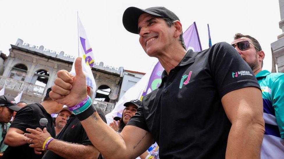 Romulo Roux, presidential candidate of Panama's Cambio Democratico (CD) party attends a campaign rally, in Panama City, Panama, April 21, 2024.