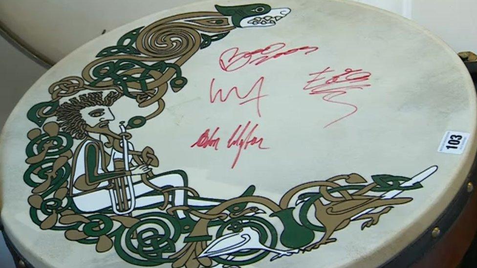 A bodhrán signed by U2