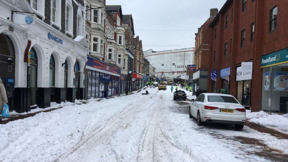 The centre of Pontypridd, Rhondda Cynon Taff, was barely passable on Friday morning