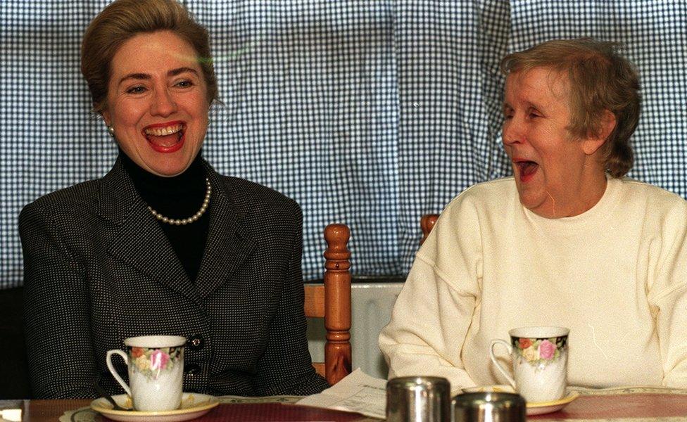 Hillary Clinton met peace campaigner Joyce McCartan during her first visit to Belfast in 1995