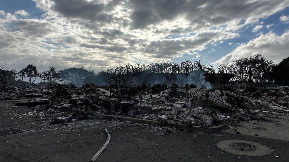 The damage at the Ho'Onanea condominium complex is seen in the aftermath of a wildfire, in Lahaina, Maui, Hawaii,