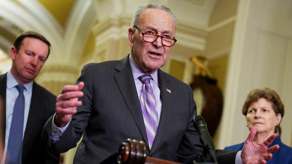 U.S. Senate Majority Leader Chuck Schumer (D-NY) speaks during the weekly Democratic Caucus lunch press conference at the U.S. Capitol building in Washington, U.S., February 6, 2024. REUTERS/Amanda Andrade-Rhoades