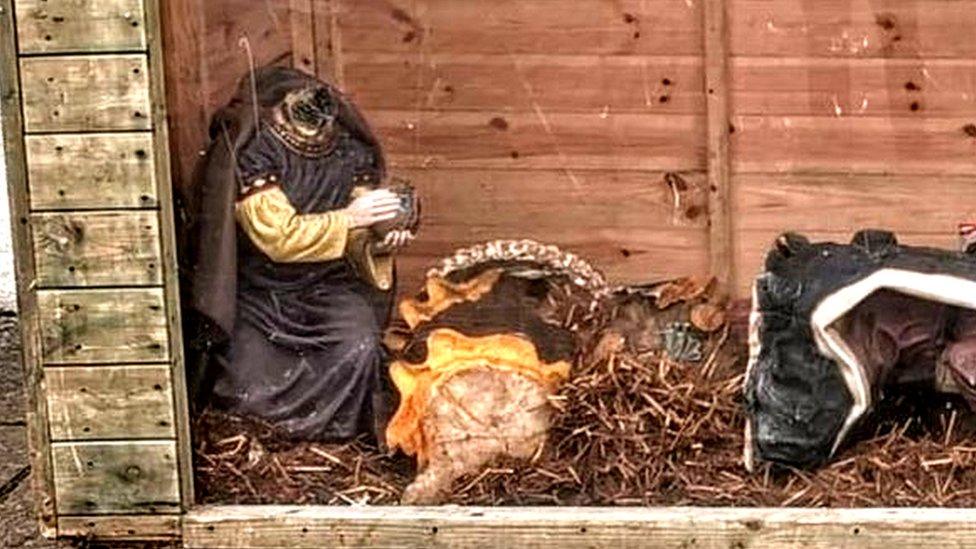 Vandalised nativity scene