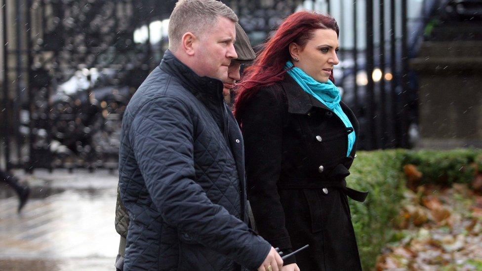 Paul Golding and Jayda Fransen outside the courtroom in Belfast