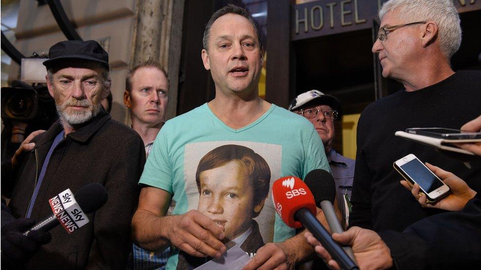 Peter Blenkiron, a survivor of child abuse by Catholic clergy in Australia, at the Quirinale hotel in Rome on March 2, 2016 to witness the video-linked Cardinal George Pell's Royal commission appearance