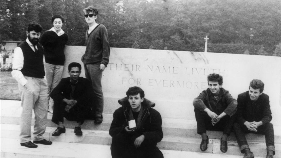 Beatles in 1960: Stu Sutcliffe is standing on the right