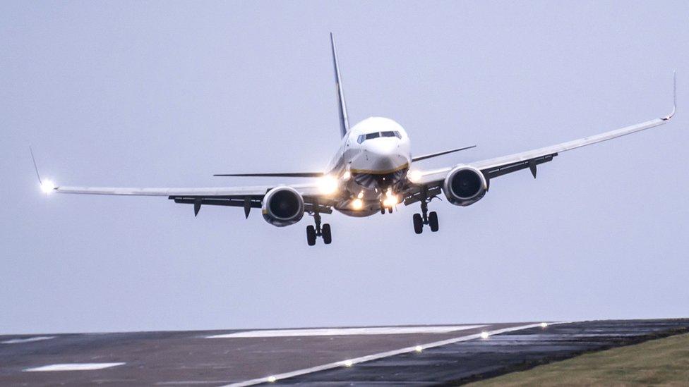 Plane landing at Leeds Bradford Airport