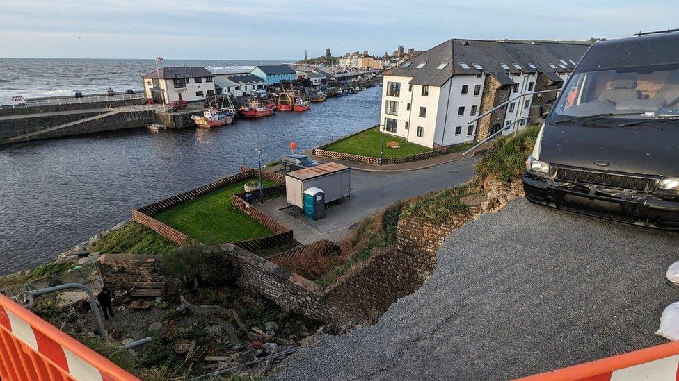 Van on edge of landslip