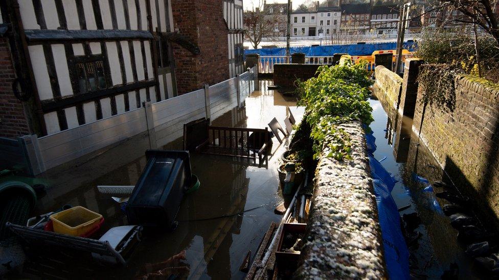 Water surrounds a riverside property in Bewdley, Worcestershire on Saturday