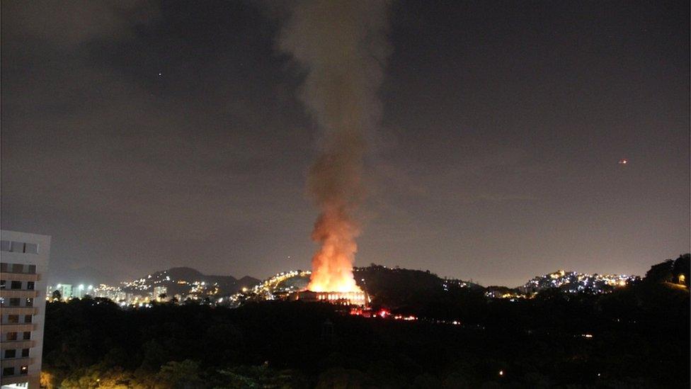 A fire blazes at the National Museum of Brazil in Rio de Janeiro on 2 September 2018