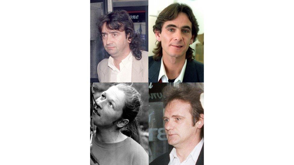 Guildford Four - clockwise - Gerald "Gerry" Conlon (1991), Paul Hill (1989), Patrick Armstrong (1991), Carole Richardson (1989).